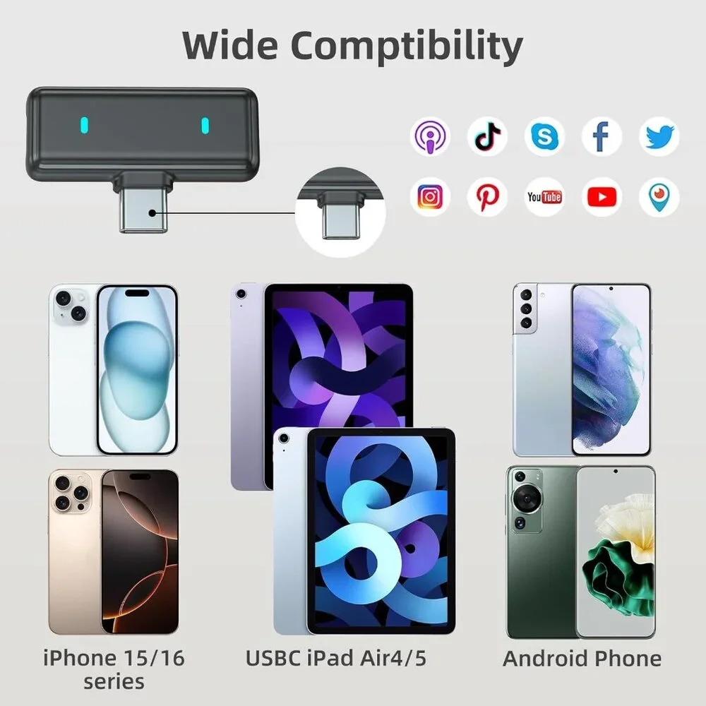 Wireless Microphone Lavalier iPhone Android USB C Lapel Mic 40H Charging Case